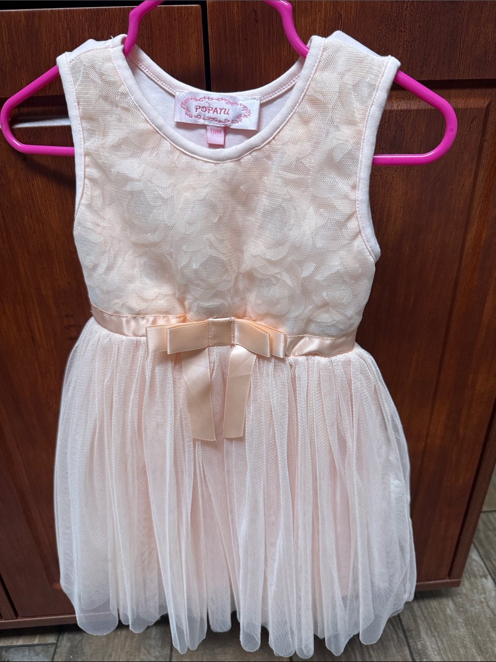 Popatu Girls Peach Lace & Tulle Bow Dress 18M